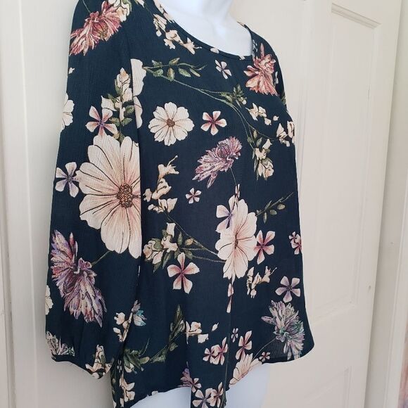 3/4 Sleeves Floral Top - Teal - Picture 2 of 6